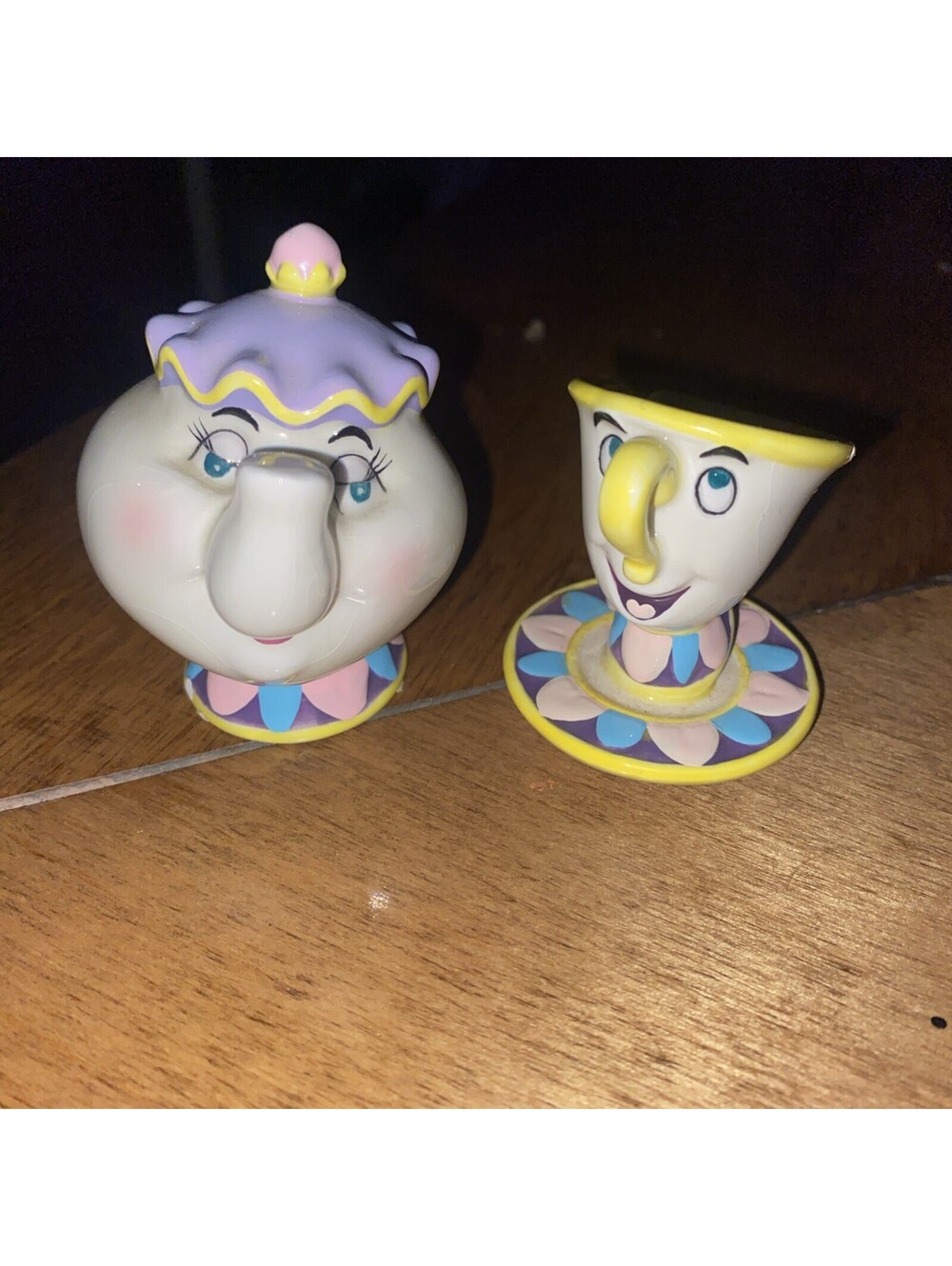 Vintage Disney Beauty and the Beast Mrs Potts and Chip Ceramic Figurine Set